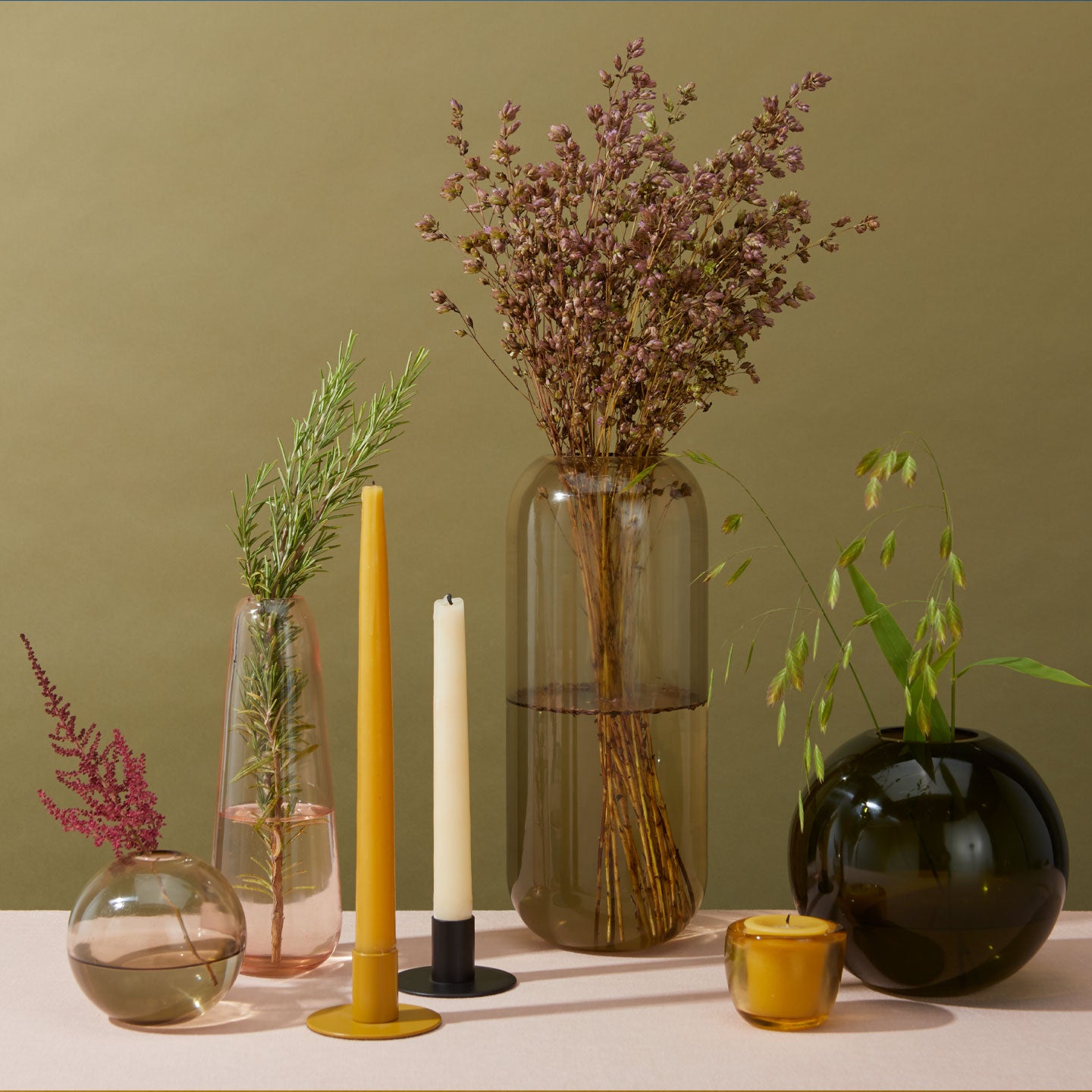Essential Metal Candle Holders, Set of 2 - Mustard