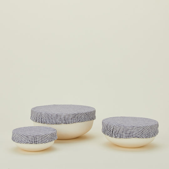 Linen Bowl Cover, Set of 3 - Blue Stripe