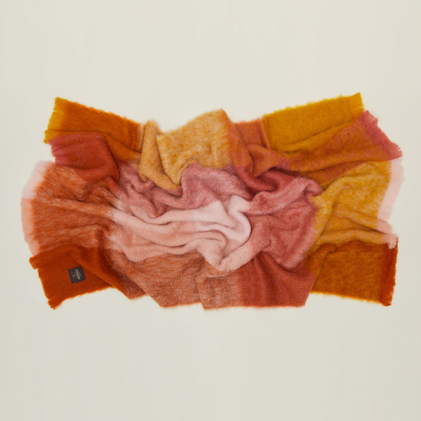 Exploded Plaid Mohair Throw in warm tones, open. 