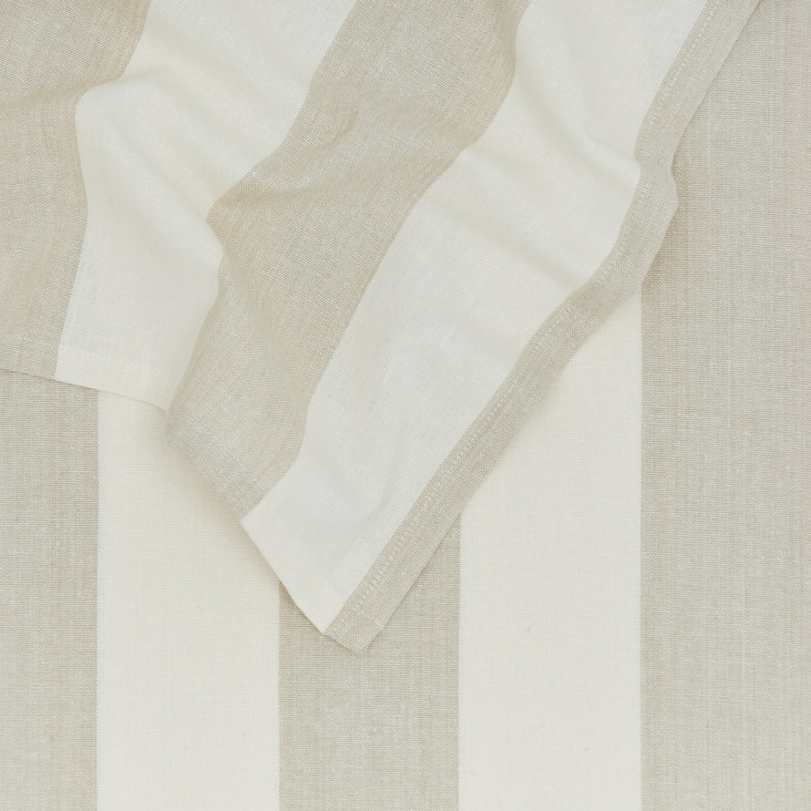 Close up of Essential Striped Tablecloth in Ivory and Flax.