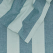 Close up of Essential Striped Tablecloth in Sky and Peacock.