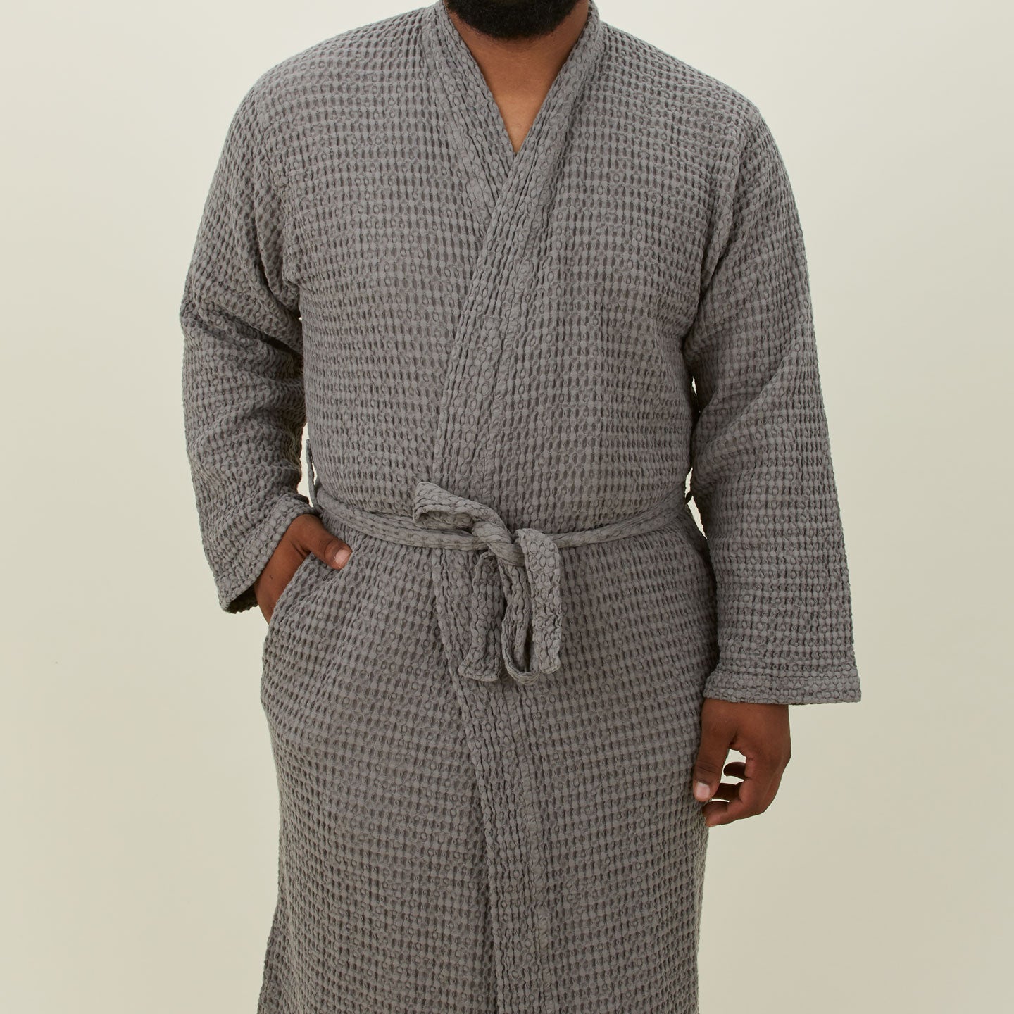 Simple Waffle Bathrobe - Dark Grey
