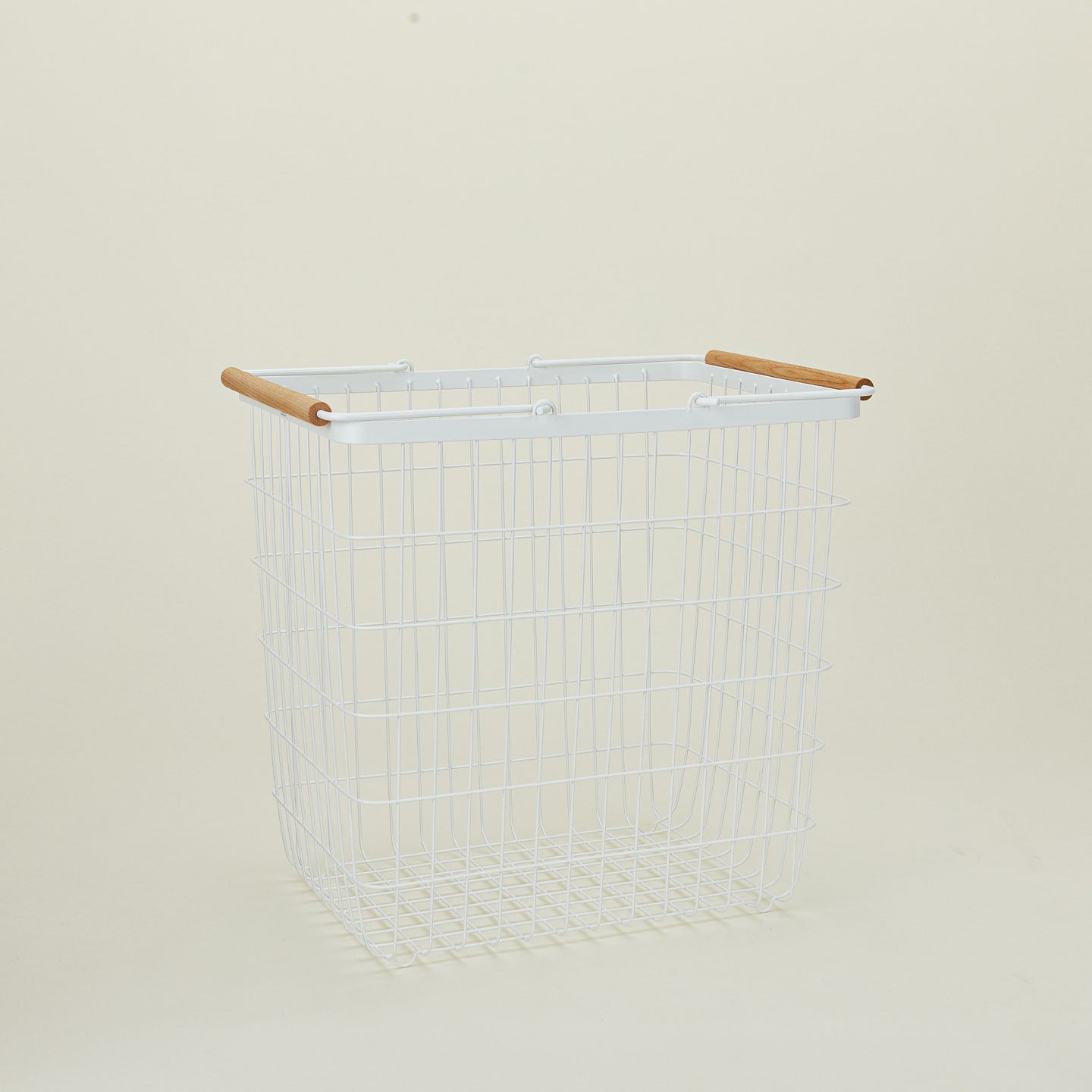 A modern steel laundry basket. 