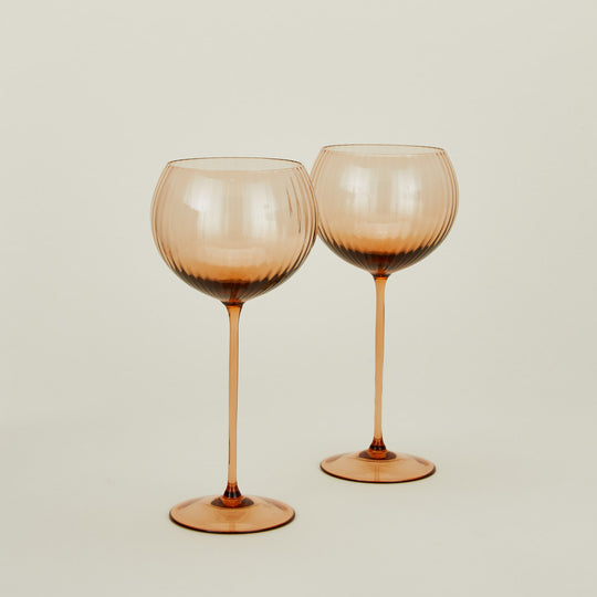 Ribbed Red Wine Glass, Set of 2 - Brown