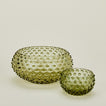 Glass hobnail olive serving and tapas bowls.