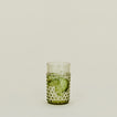 Hobnail Tumbler in Olive filled with water and cucumbers.
