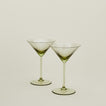 Set of two ribbed olive martini glasses.

