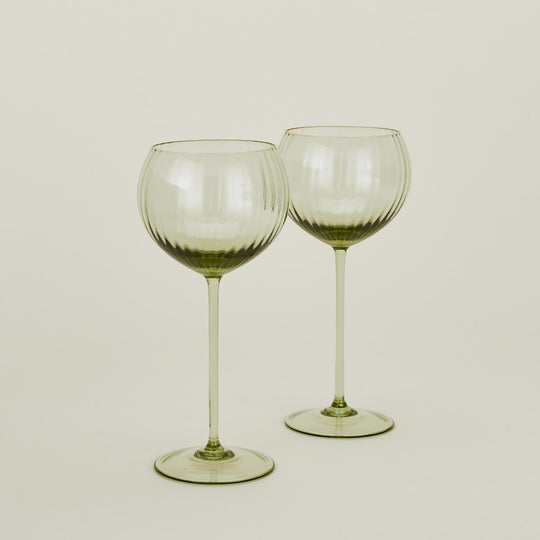 Ribbed Red Wine Glass, Set of 2 - Olive
