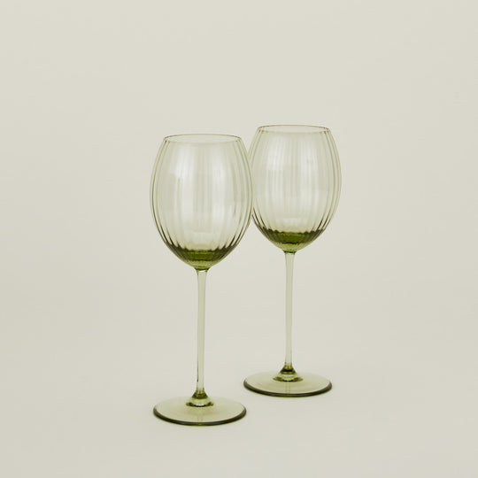 Ribbed White Wine Glass, Set of 2 - Olive