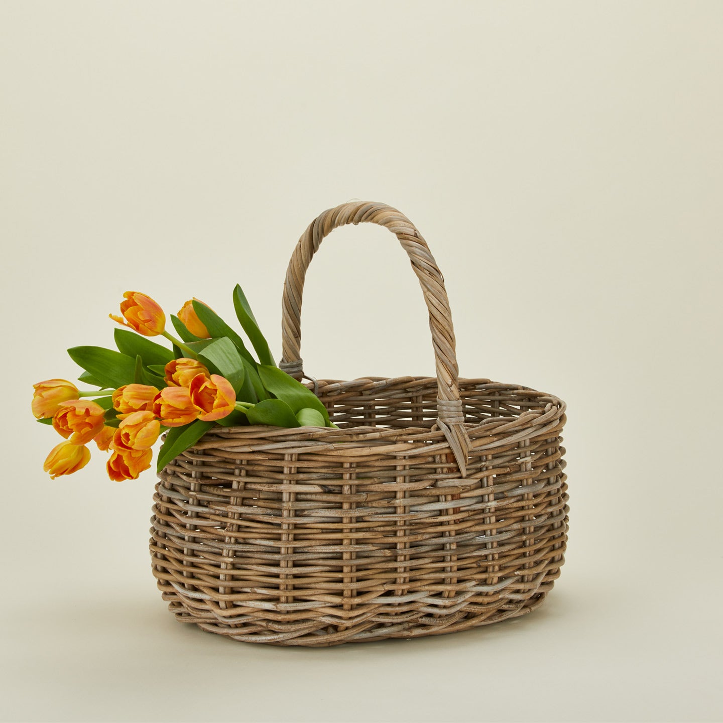 Basketly rattan market basket with flowers