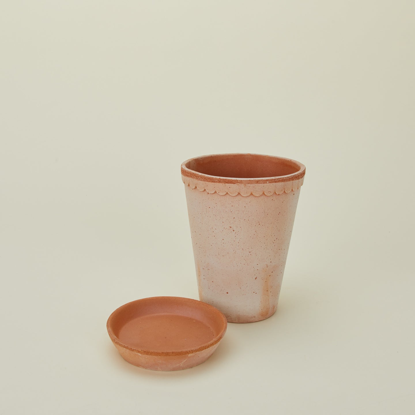 Berg's Potter tall Helena terracotta pot with tray removed.