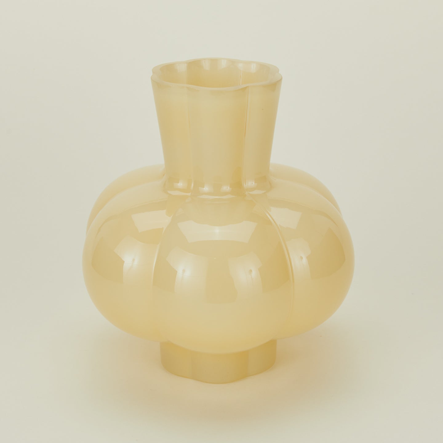 Opaque yellow glass pleated vase