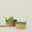 Marbleized glazed bowl family with cauliflower and peas
