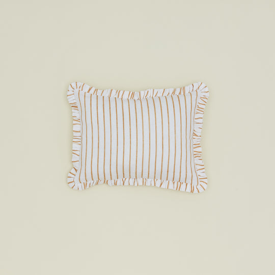 Block Printed Striped Ruffled Pillow Cover - Tan Stripe