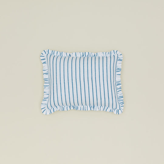 Block Printed Striped Ruffled Pillow Cover - Indigo Stripe