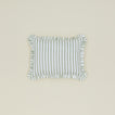 Block printed striped ruffled pillow in olive.