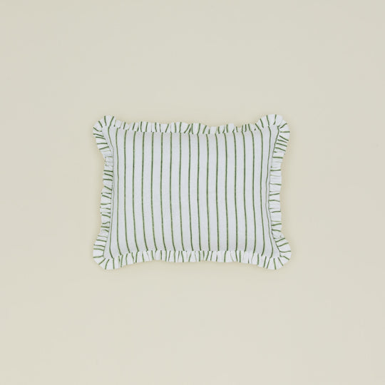 Block Printed Striped Ruffled Pillow Cover - Olive Stripe