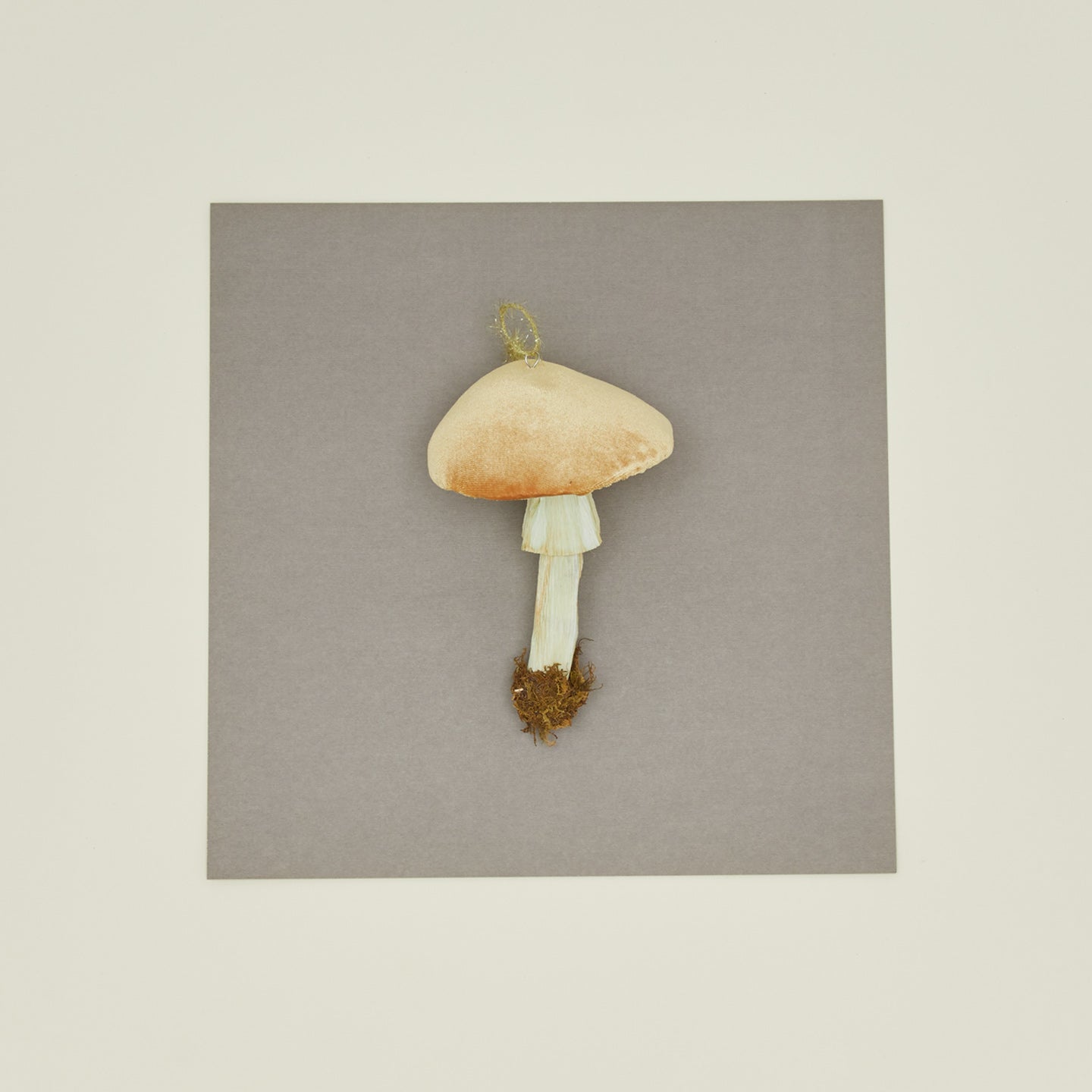 Handmade Velvet Mushroom Ornament in amber