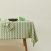 Dove and Donkey hopsack tablecloth in leaf with place setting
