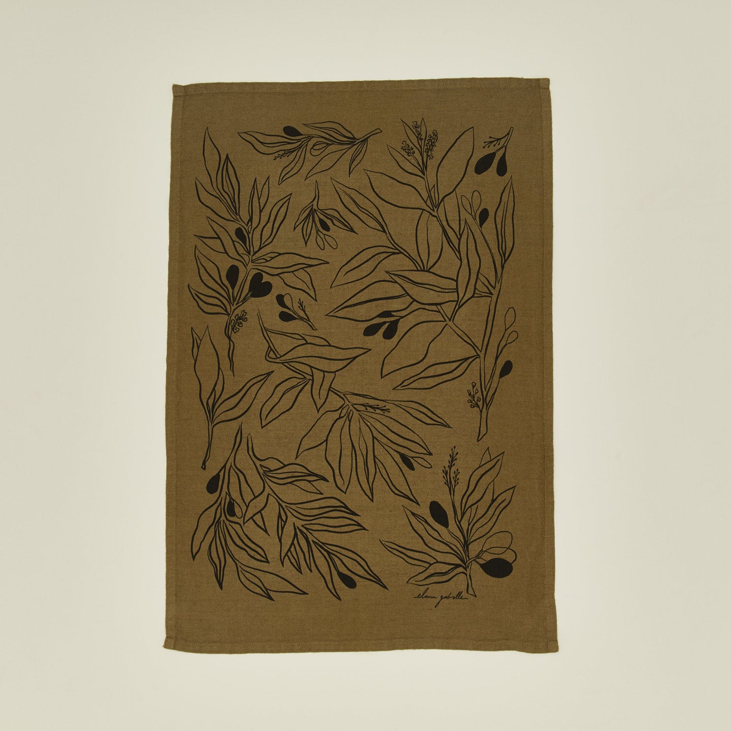 Linen tea towel with olives