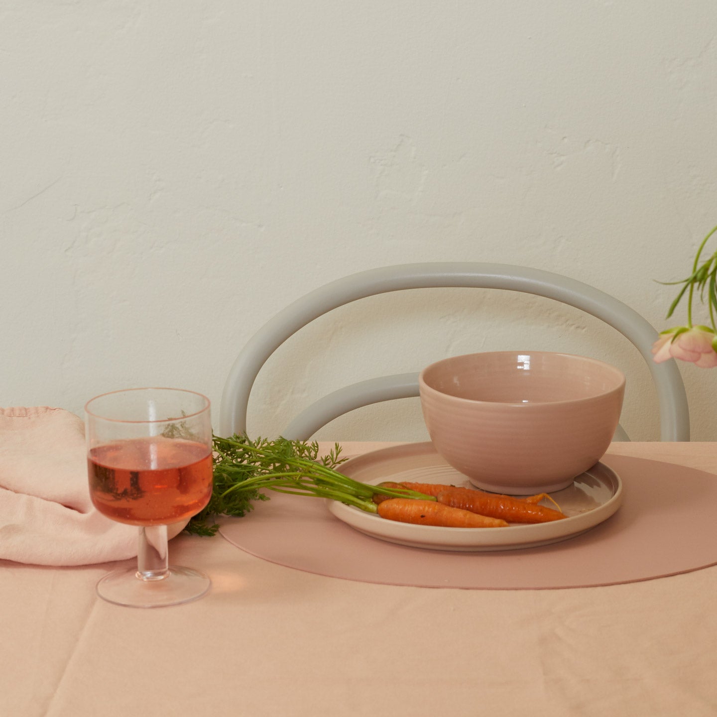 Blush tablescape with Simple Seeded Glass in Blush.