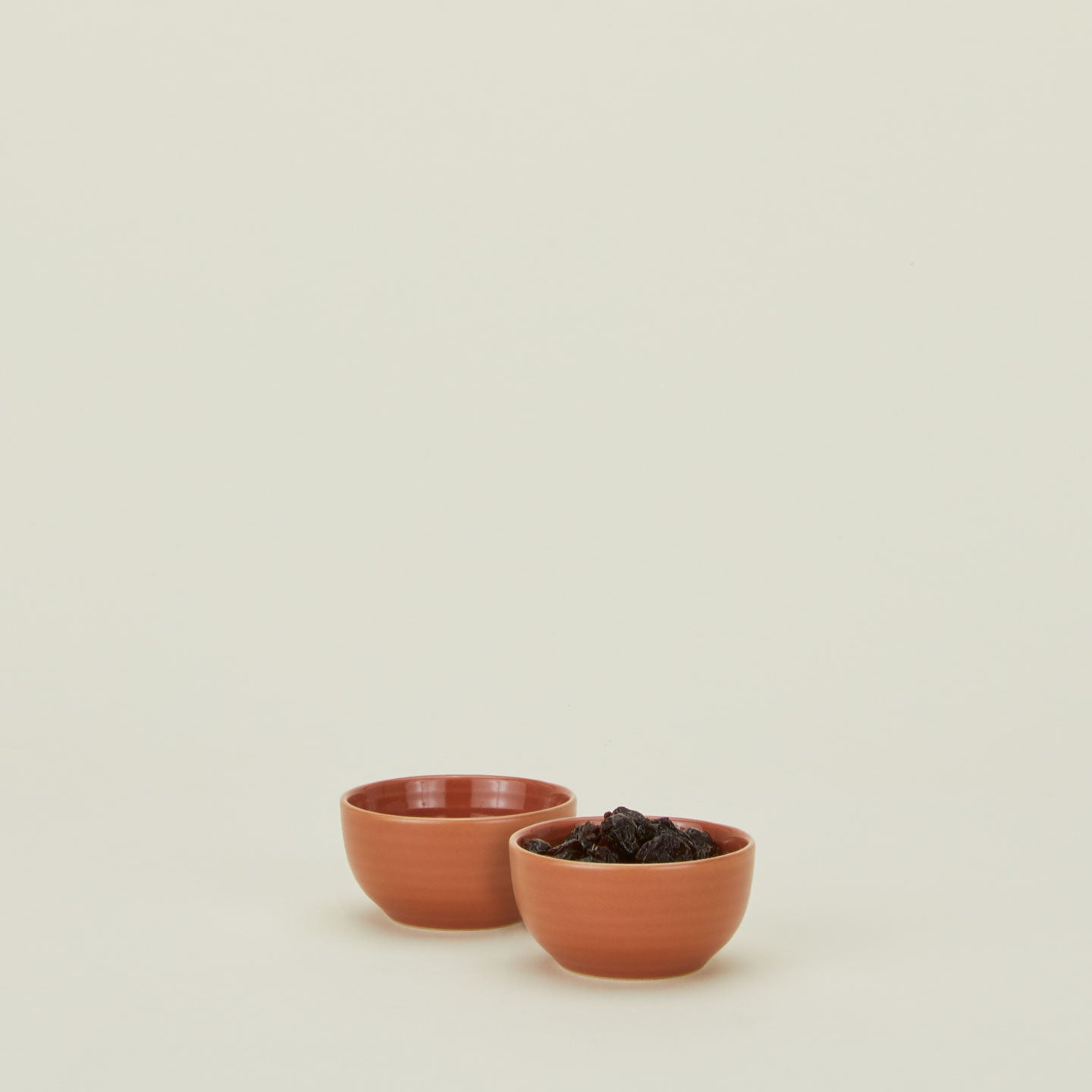 Set of 2 essential dinnerware extra small bowls in terracotta with raisins