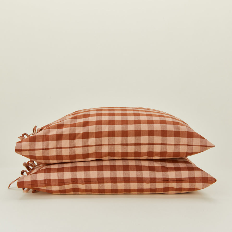Essential Gingham Pillowcases, Set of 2 - Blush/Terracotta