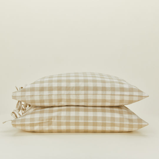 Essential Gingham Pillowcases, Set of 2 - Ivory/Flax