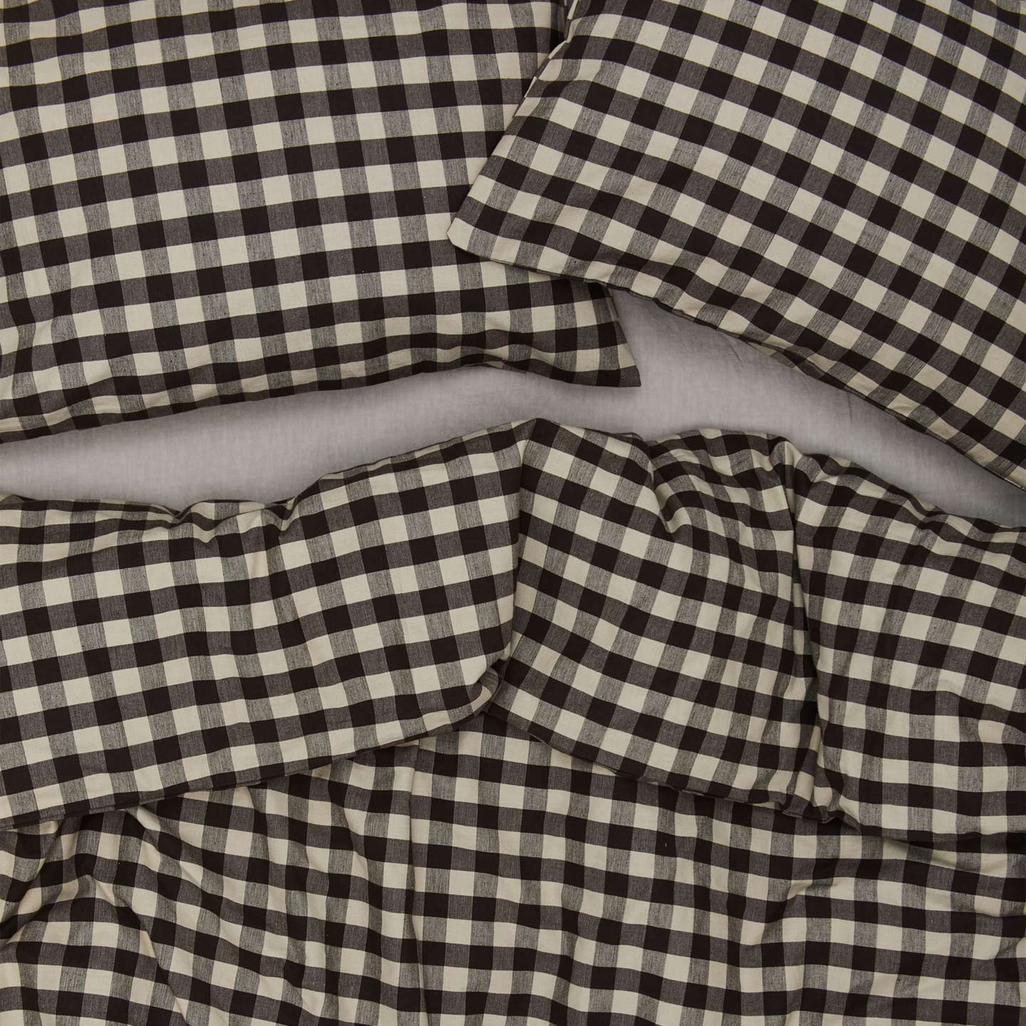 Essential Gingham Duvet - Light Grey/Black on bed with matching pillow cases