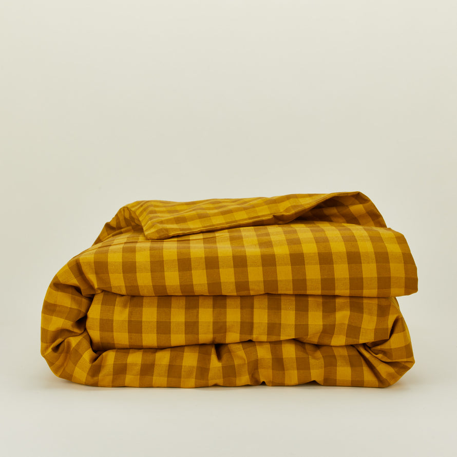Essential Gingham Duvet - Mustard/Bronze