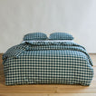 Essential Gingham Duvet - Sky/Peacock on bed with matching purposes