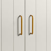 Large mustard pulls on white doors