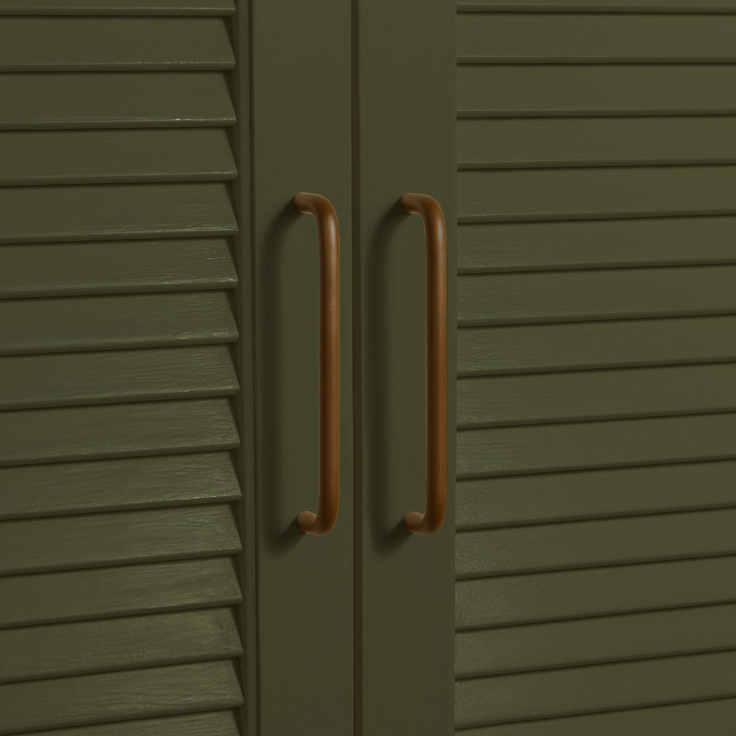 Large olive pulls on louvered doors