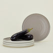 Four Essential Dinner Plates in Light Grey, with eggplant.