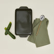 9x13 in olive with zucchini dish towel and spoon