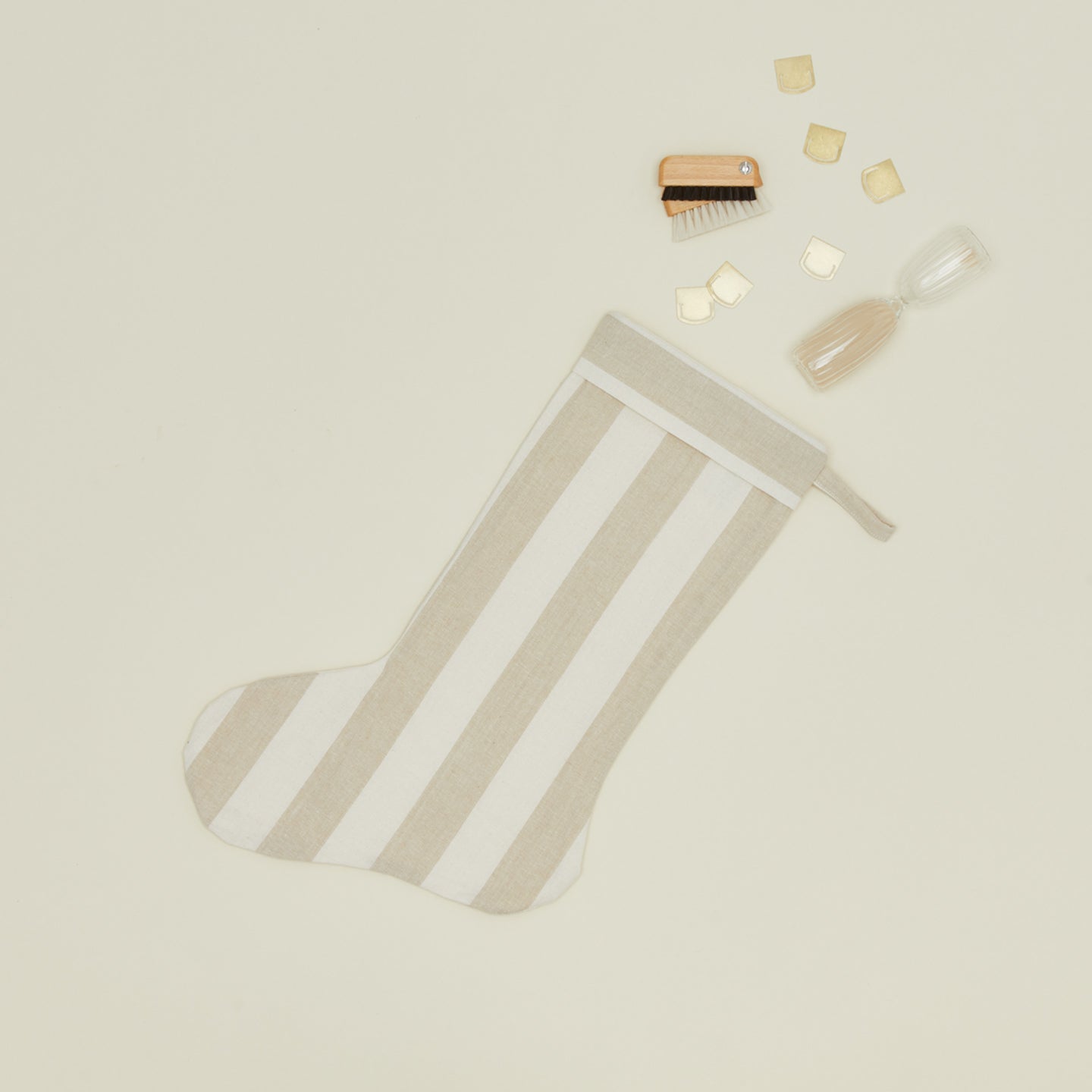 Essential Striped Stocking - Ivory/Flax with brushes bookimarks and timer