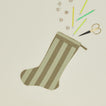 Essential Striped Stocking - Olive/Sage with scissors, pencils, and candy