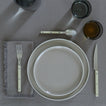 Placesetting on Essential Striped Tablecloth in Dark Grey.