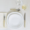 Placesetting on Essential Striped Tablecloth in Ivory.