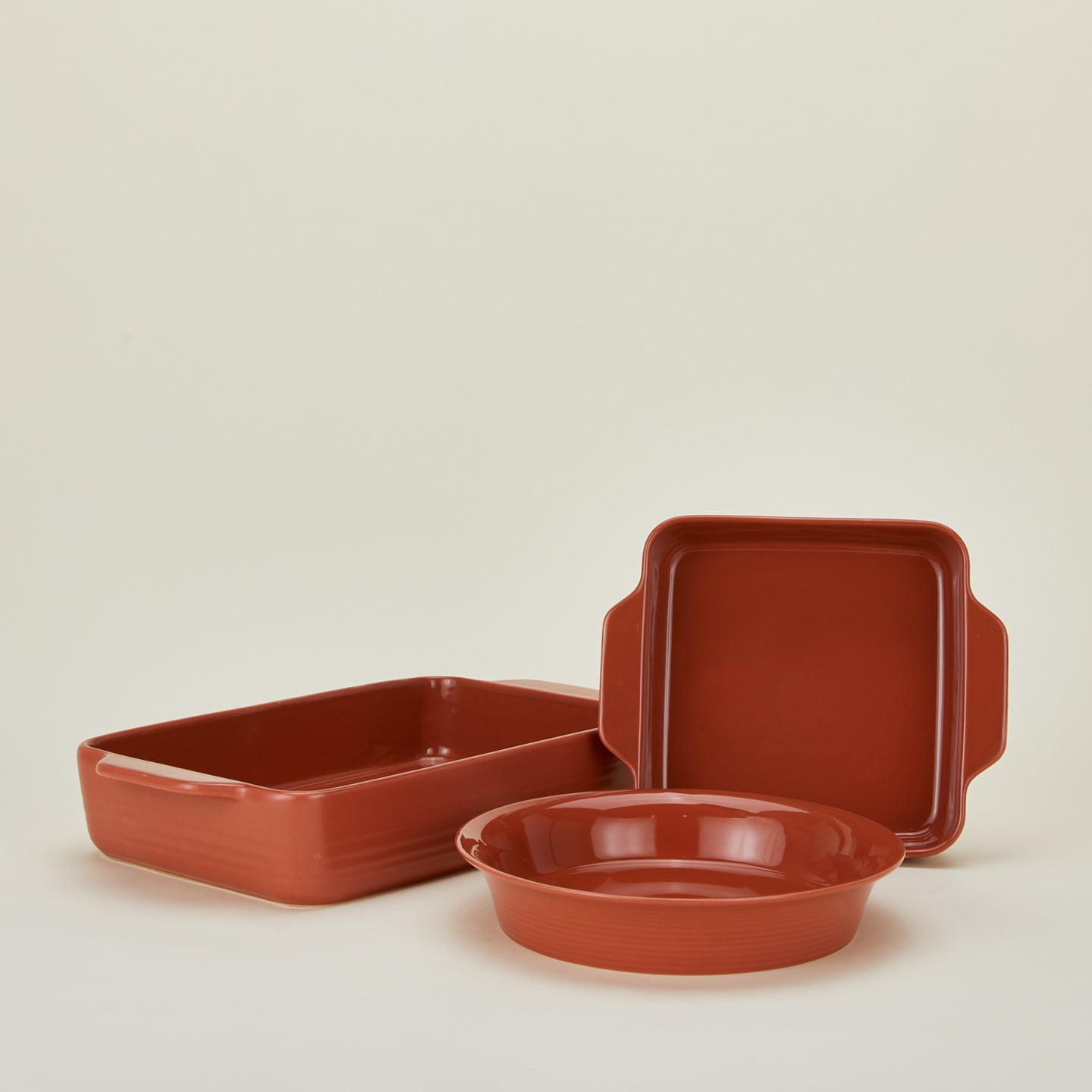 Essential Bakeware bundle in terracotta with 8x8, 9x13, and pie dish
