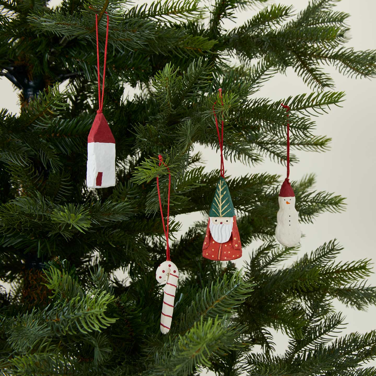 Nostalgia holiday ornaments set of 4 on tree