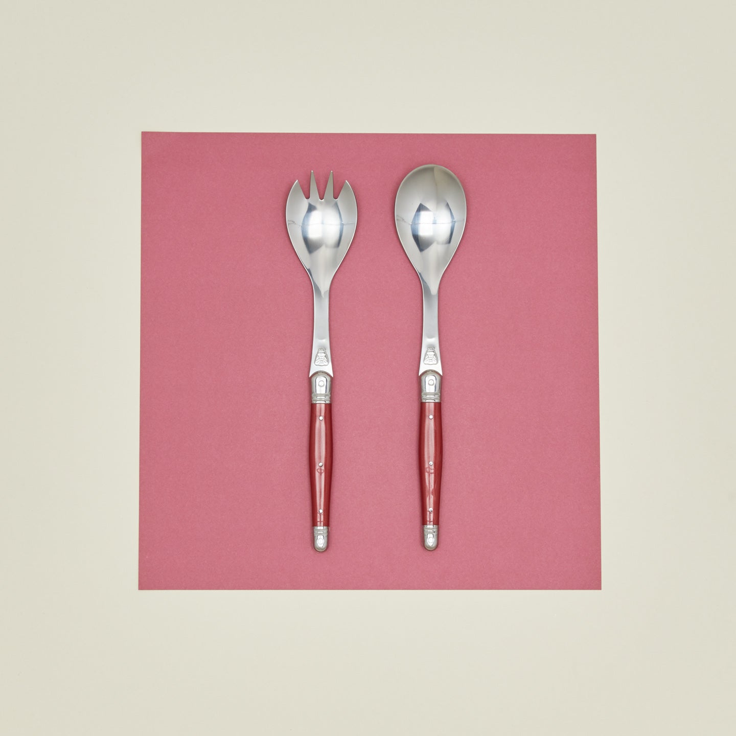 Jean Dubost salad servers in red
