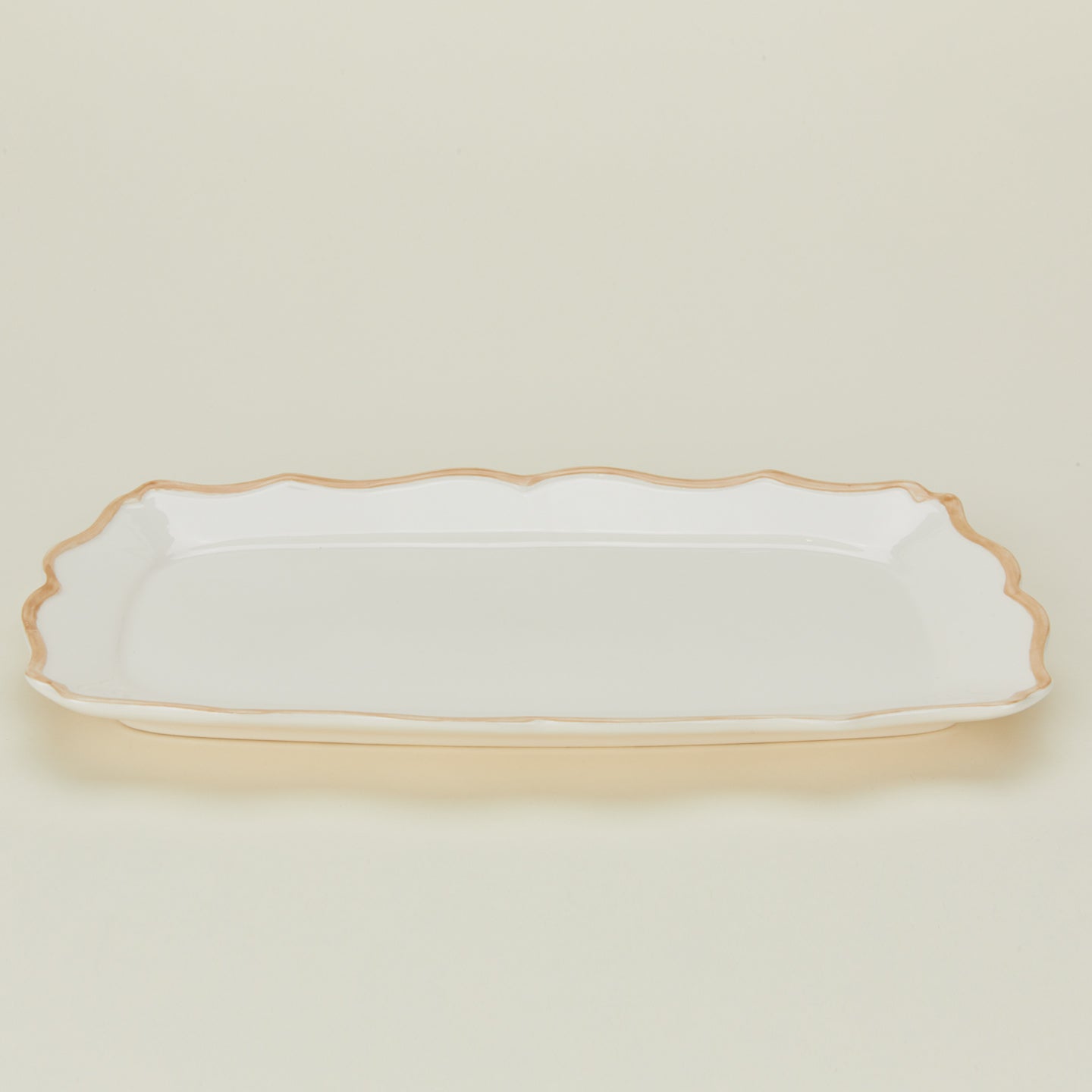 Close up view of ogee edge rectangular tray