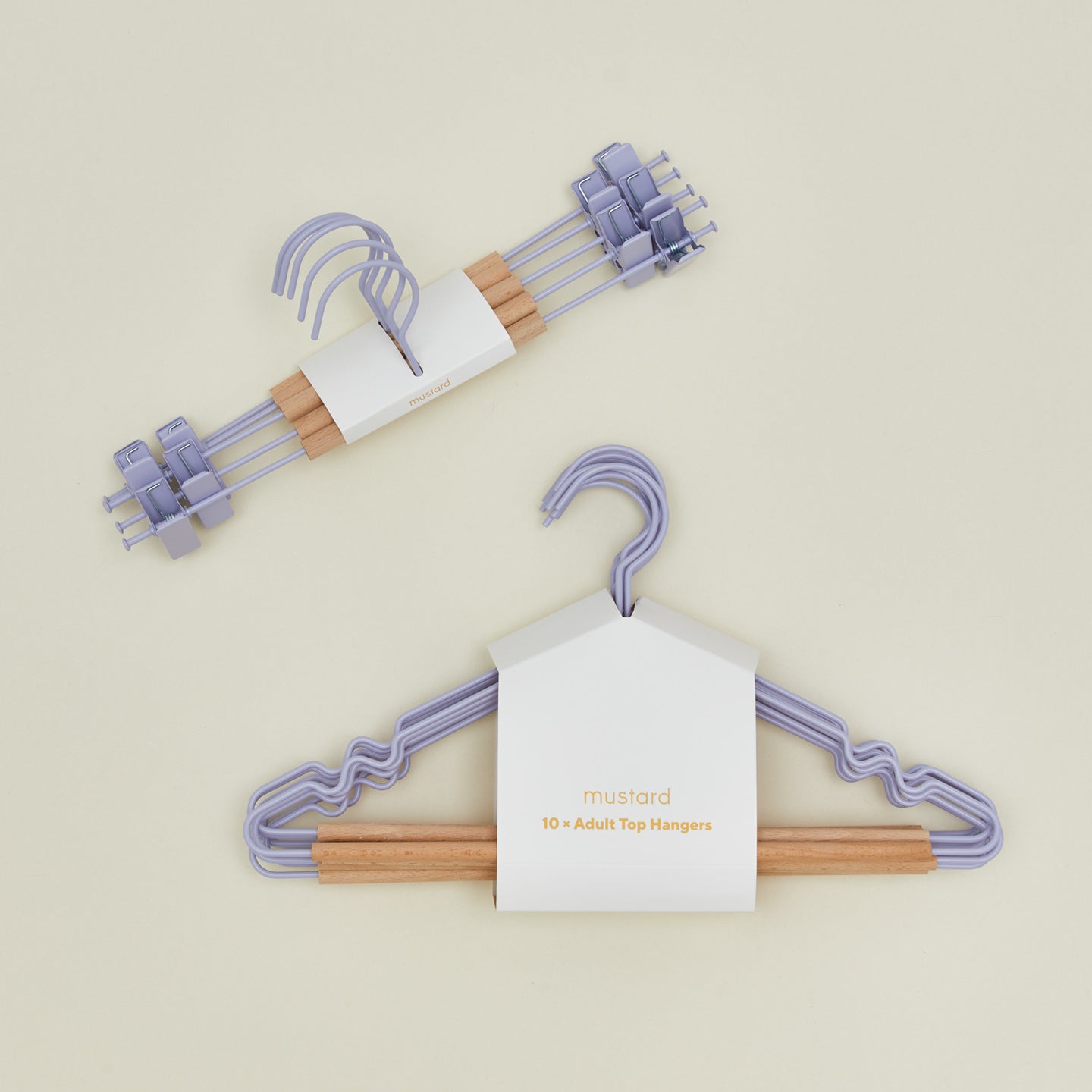 Top and clip hangers in lilac