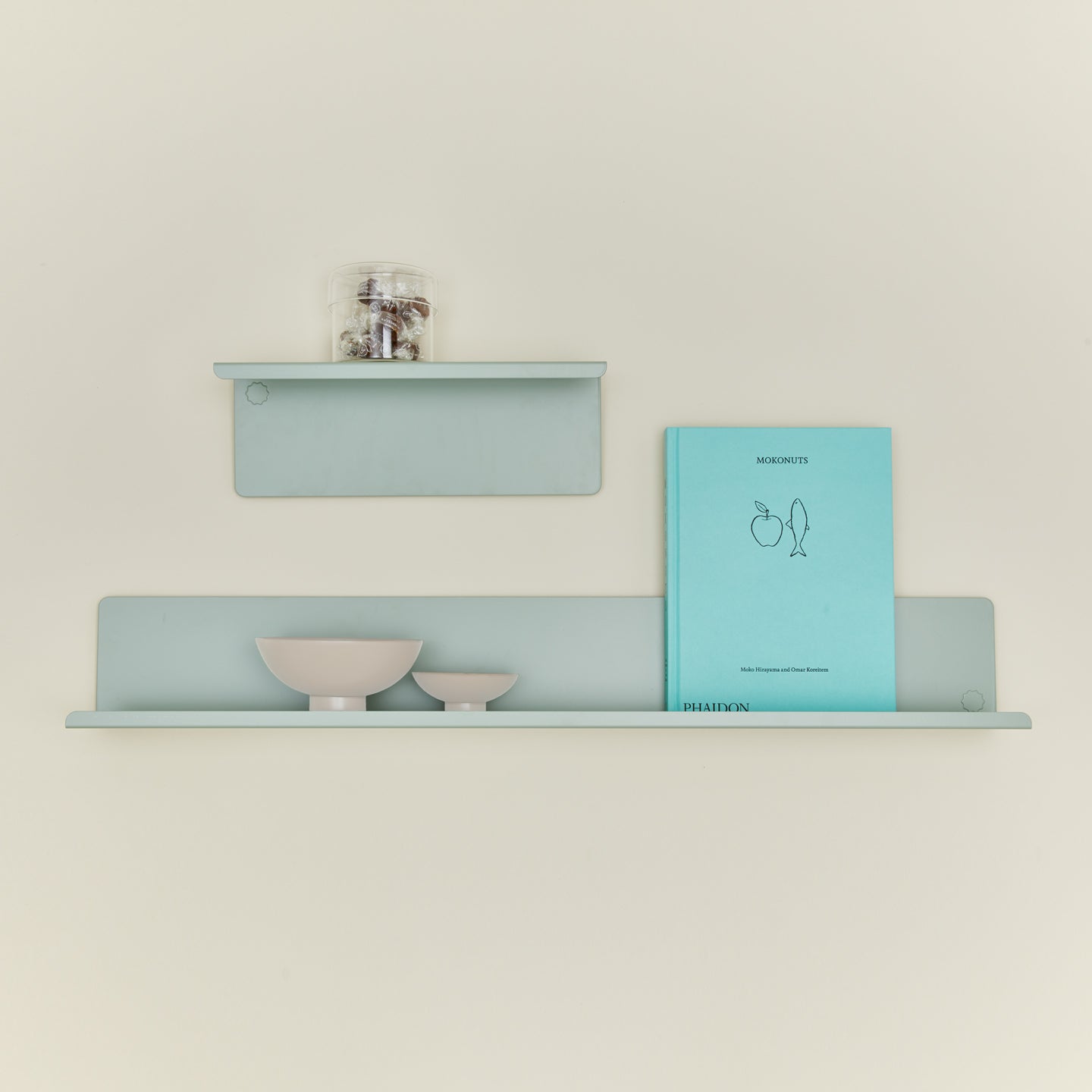 Ledge shelves in sage