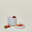 Set of 6 porcelain individual tart dishes in white with strawberries and dough