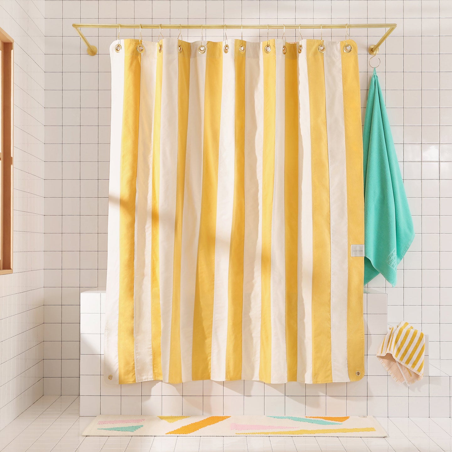 Catalina shower curtain in canyon in bathroom