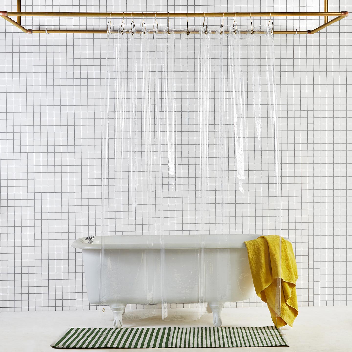 Sunny shower curtain in clear in bathroom