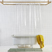 Sunny shower curtain in clear in bathroom