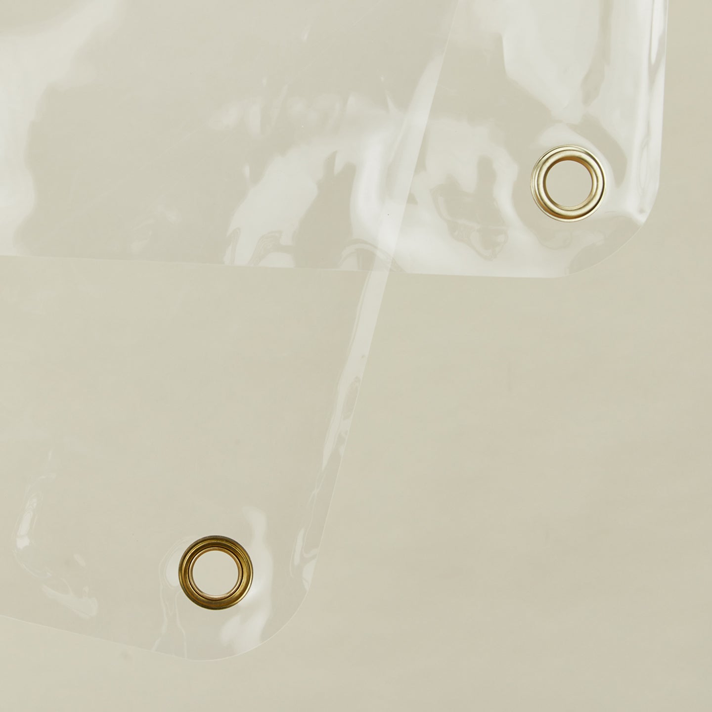 Close up view of sunny shower curtain in clear